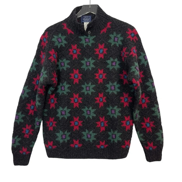 WOOLRICH Vintage 90s Sweater 100% Wool Knit Nordic Dark‎ Gray Pullover Size XL - Picture 1 of 11